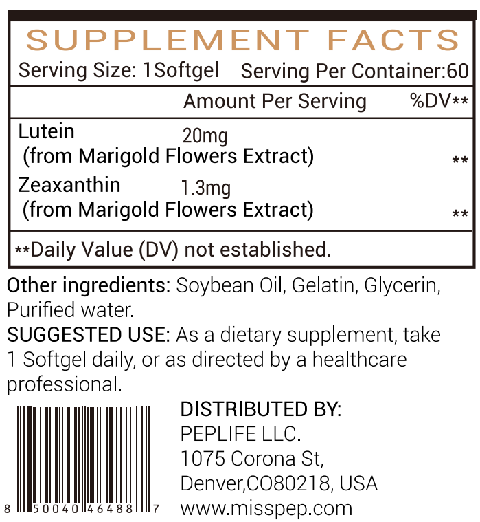 Miss Pep Lutein 20mg Softgel with Zeaxanthin for Visual Health