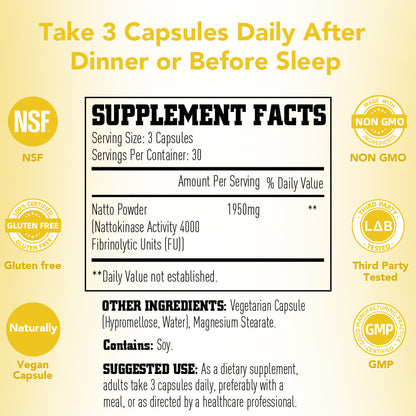 Misspep Nattokinase Supplement 4000 FU Per Serving Vascular Clean and HDL Booster, 90 Capsules